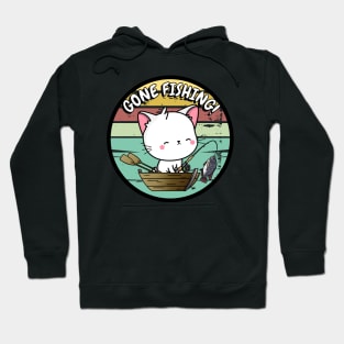 Cute white cat has gone fishing Hoodie